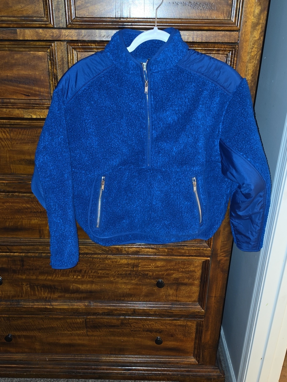 Madewell Womens Nwts Gorgeous Bright Blue And Silver Fleece Half Zip! Sz XS!
